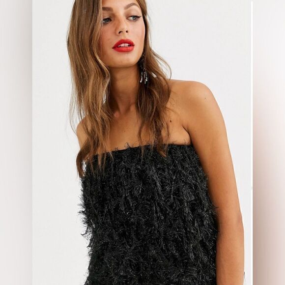 NWOT ASOS Design Faux Feather Bandeau Top - Picture 2 of 7